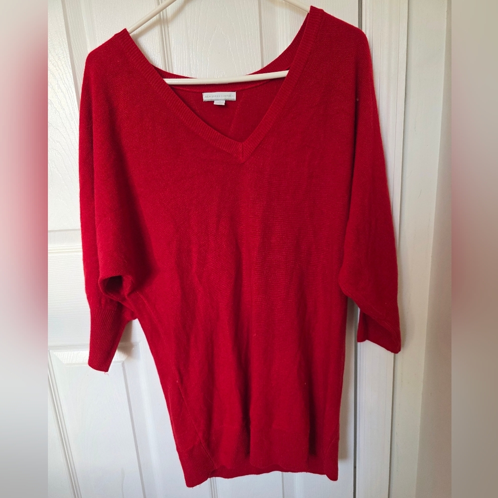 New York & Company Bold Red V-Neck Sweater